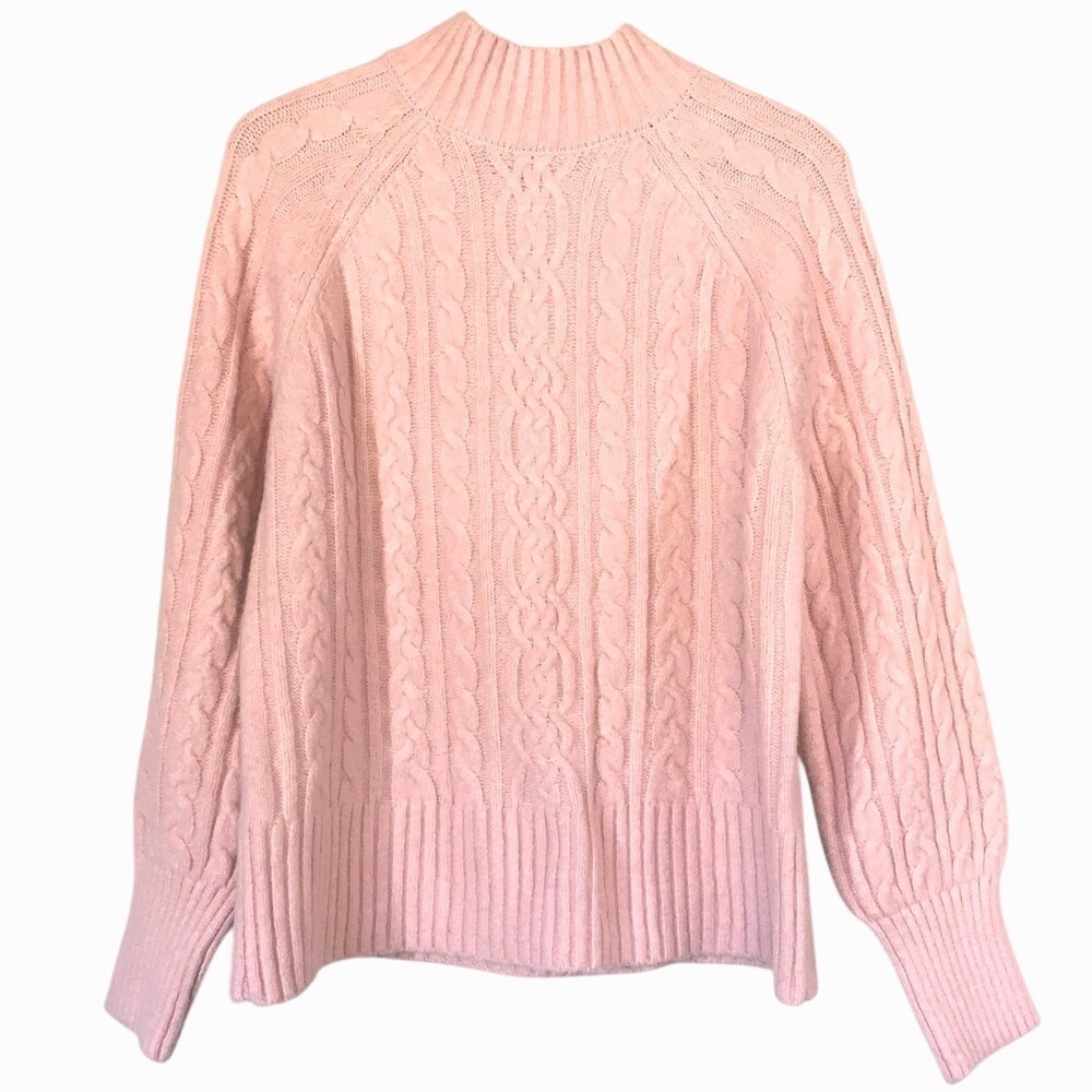 Rachel Zoe Cozy Soft‎ Cable Knit Mock Neck Sweater Powder Pink Women's Size L